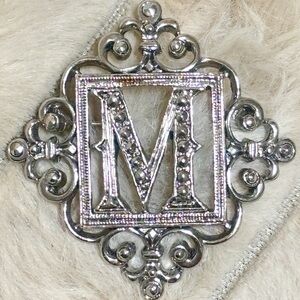 ✨ Vintage “M” Monogram Brooch | Silver Tone Ornate